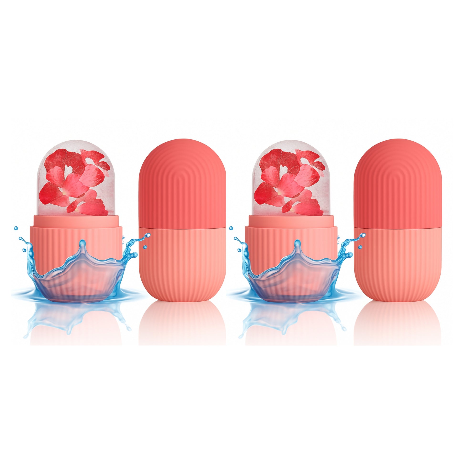 Flower-Infused Ice Face Roller Set of 2 – Reusable Silicone Facial Ice Molds for Glowing Skin